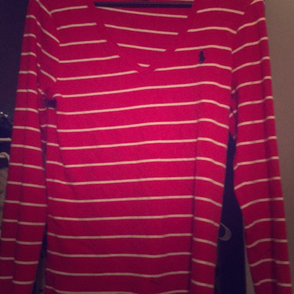 Red and white polo v neck